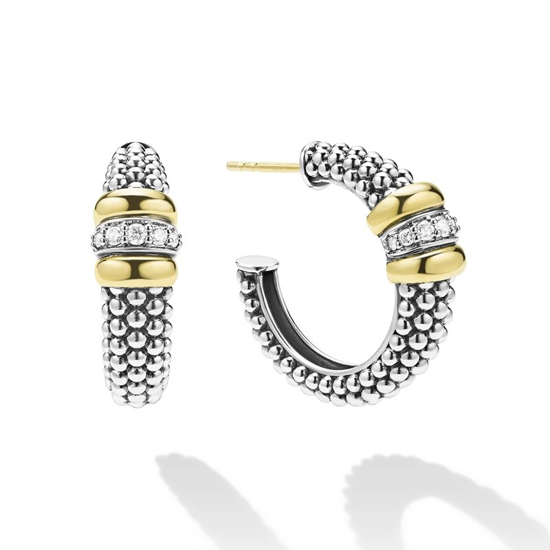 Lagos Signature Caviar Two-Tone Beaded Diamond Hoops