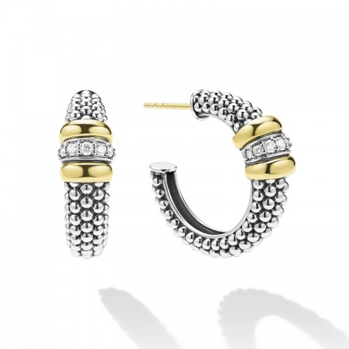 Lagos Signature Caviar Two-Tone Beaded Diamond Hoops