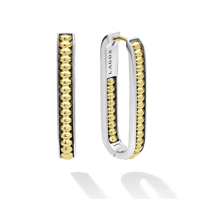 Lagos Signature Caviar Large Two-Tone Linear Hoops