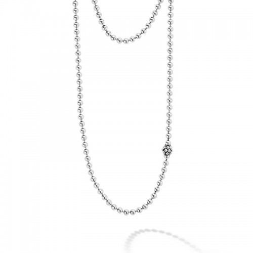 Lagos Long Silver Caviar Beaded Necklace