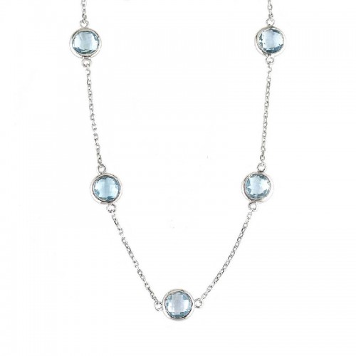 Blue Topaz Station Necklace in Sterling Silver