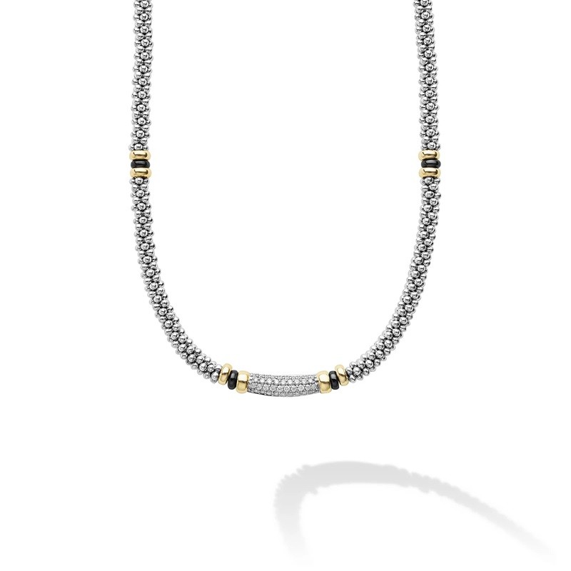 Lagos Black Caviar Two-Tone 3mm Diamond Necklace