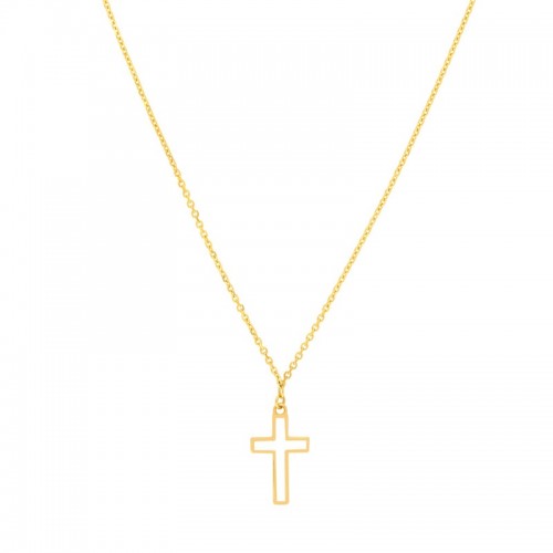 White Enamel Cross Necklace in 14K Yellow Gold