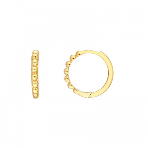14K Yellow Gold Beaded Huggie Hoops