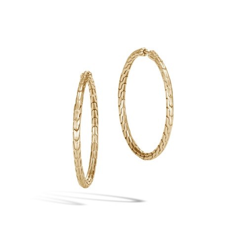 John Hardy Essentials Carved Chain 30mm Hoops in 18K Gold