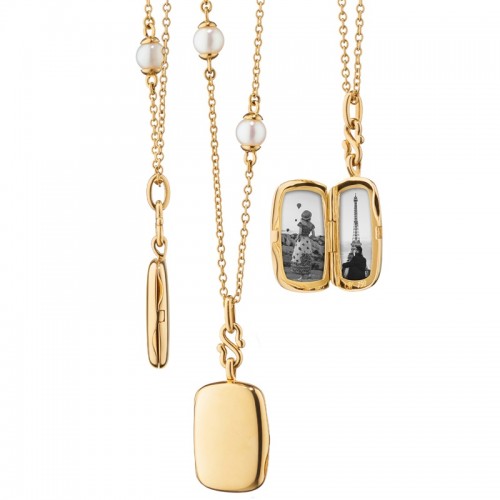 Monica Rich Kosann Slim Britt Locket on Pearl Chain