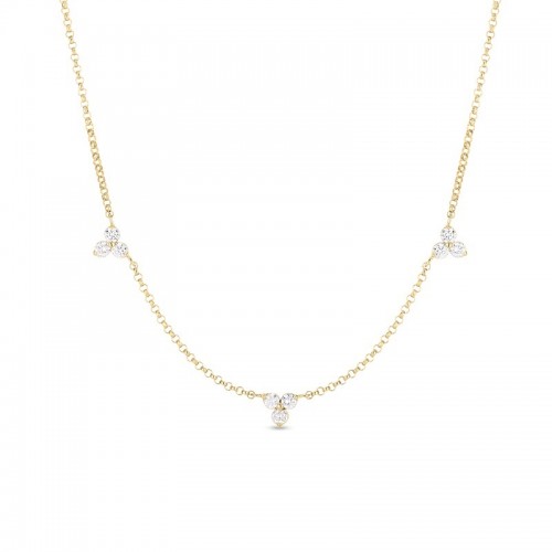 Roberto Coin 18KY Diamond Flower 3 Station Necklace