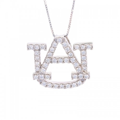 Large Diamond AU Pendant in 14K White Gold