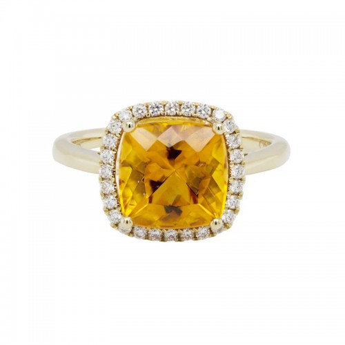 Cushion Citrine Ring with Halo