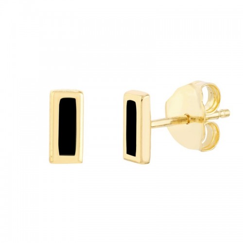 Black Enamel Micro Bar Studs 14KY