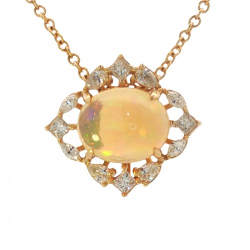 Ethiopian Opal Necklace with Fancy Diamond Halo