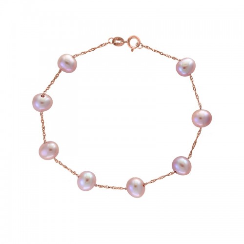 14K Rose Gold Tin Cup Pearl Bracelet