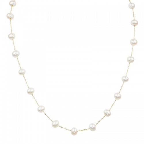 14K Yellow Gold White Freshwater Pearl Necklace