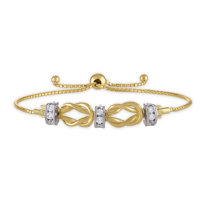 Reef Knot Bolo Bracelet with Channel Set Diamond Spacers