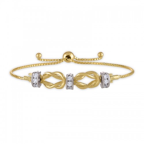 Reef Knot Bolo Bracelet with Channel Set Diamond Spacers