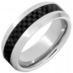 SERINIUM BEVELED EDGE BAND WITH BLACK CARBON FIBER INLAY
