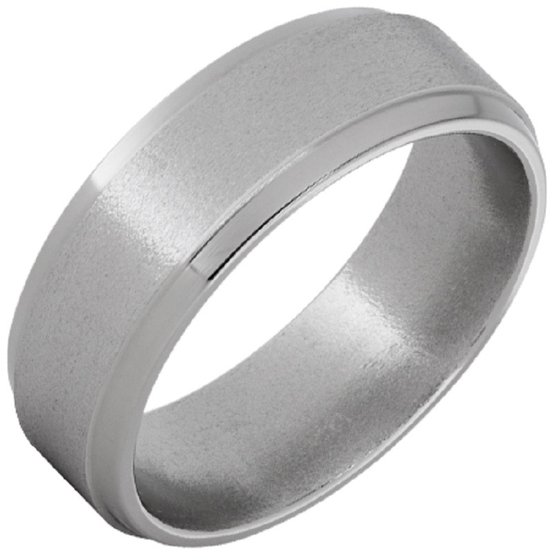 TITANIUM FLAT BAND WITH GROOVED EDGES AND A STONE FINISH