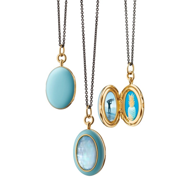 Monica Rich Kosann Blue Enamel Vermeil Oval Locket with Blue Topaz