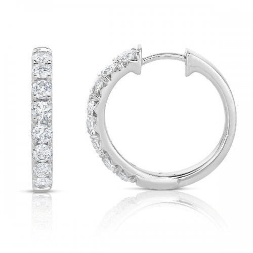 French-set Diamond Hoops in 14K White Gold