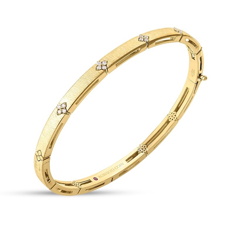 Roberto Coin 18K narrow Love In Verona Slim Satin and Diamond Bangle