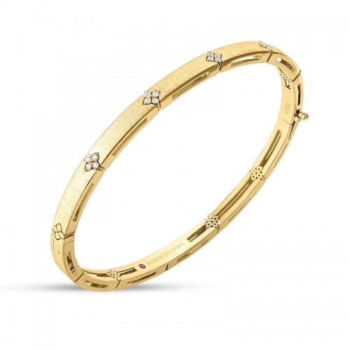 Roberto Coin 18K narrow Love In Verona Slim Satin and Diamond Bangle