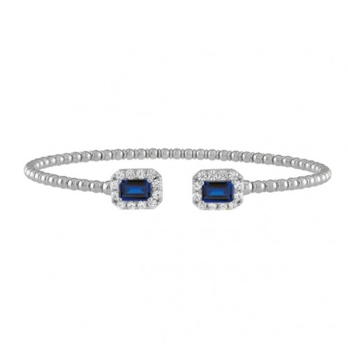 Blue Sapphire and Diamond Flexi Cuff in 14K White Gold