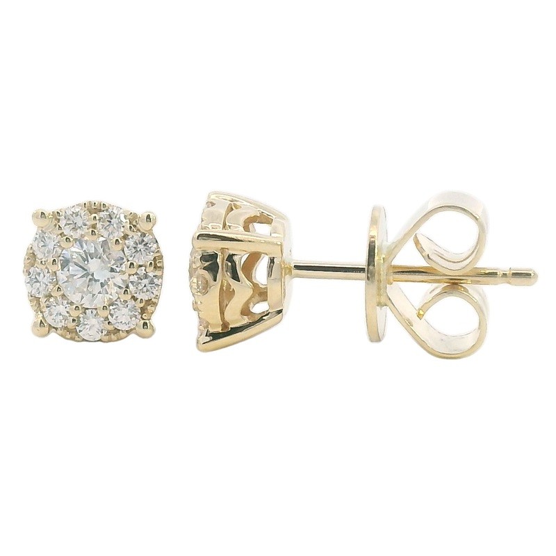 Diamond Flower Cluster Studs in 14K Yellow Gold