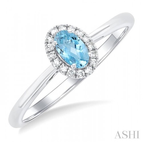 Ashi Oval Aquamarine and Diamond Halo Ring