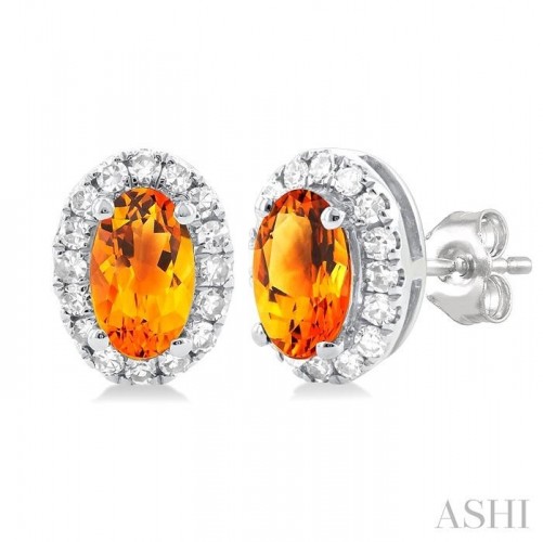 Ashi Oval Citrine and Diamond Halo Earrings