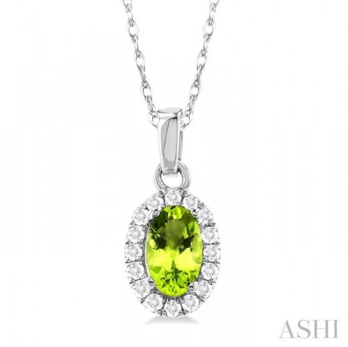 Ashi Oval Peridot and Diamond Halo Pendant