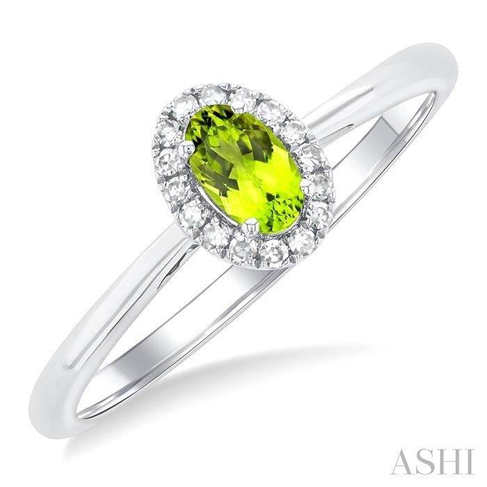 Ashi Oval Peridot and Diamond Halo Ring