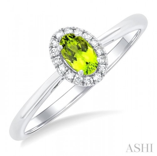 Ashi Oval Peridot and Diamond Halo Ring