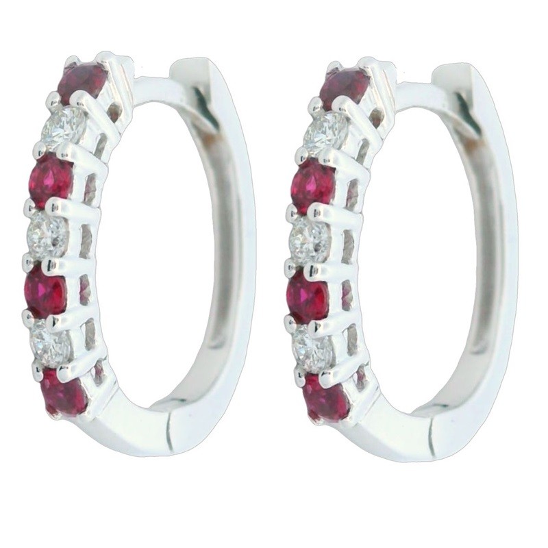 Ruby and Diamond Huggies in 18K White Gold