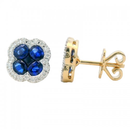 Blue Sapphire and Diamond Clover Studs