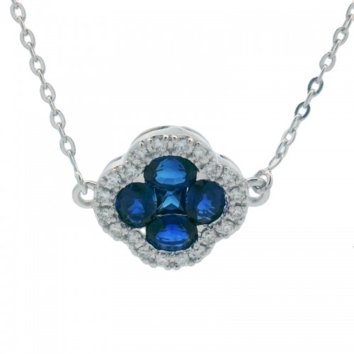 Blue Sapphire Clover Necklace with Diamonds