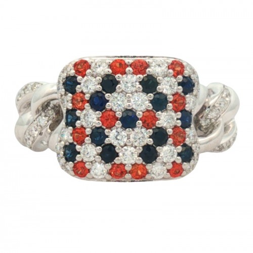 Sapphire and Diamond Spirit Ring with Curb Band