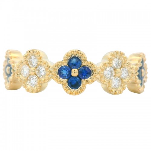 Blue Sapphire and Diamond Clover Band