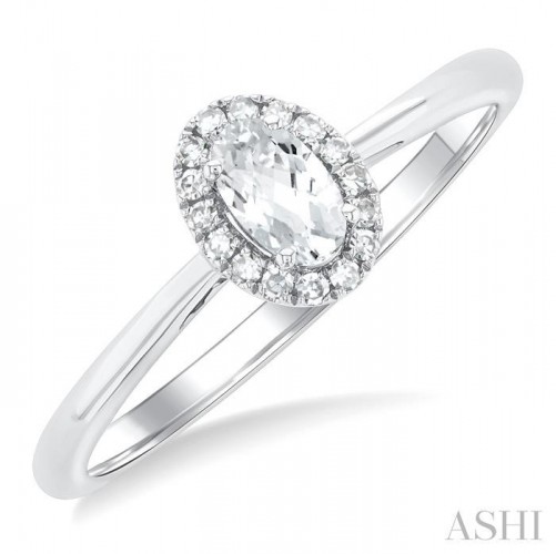 Ashi Oval White Topaz and Diamond Halo Ring