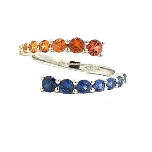 Ombré Orange and Blue Sapphire Bypass Ring