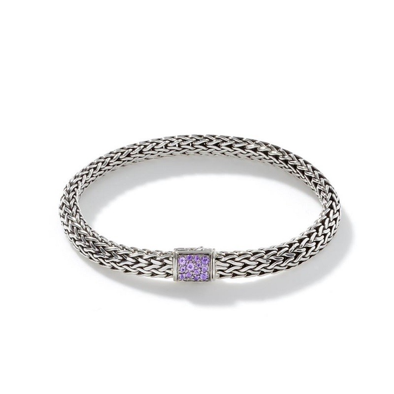 John Hardy Classic Chain 6.5mm Reversible Bracelet with Amethyst