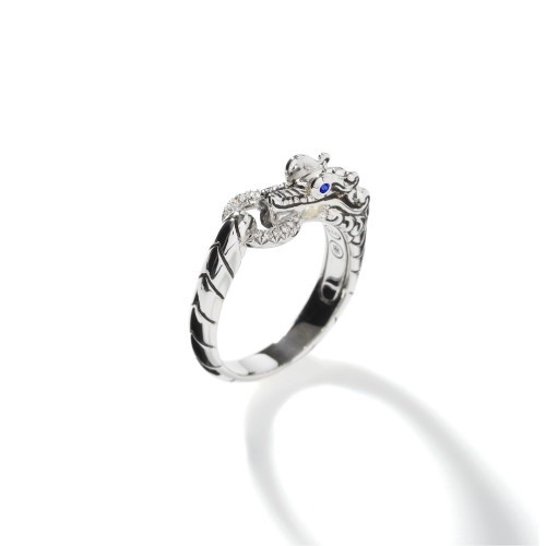 John Hardy Naga Ring with Diamonds and Blue Sapphires
