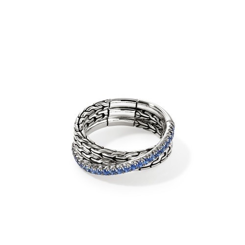 John Hardy 7mm Pavé Crossover Ring  with Blue Sapphires