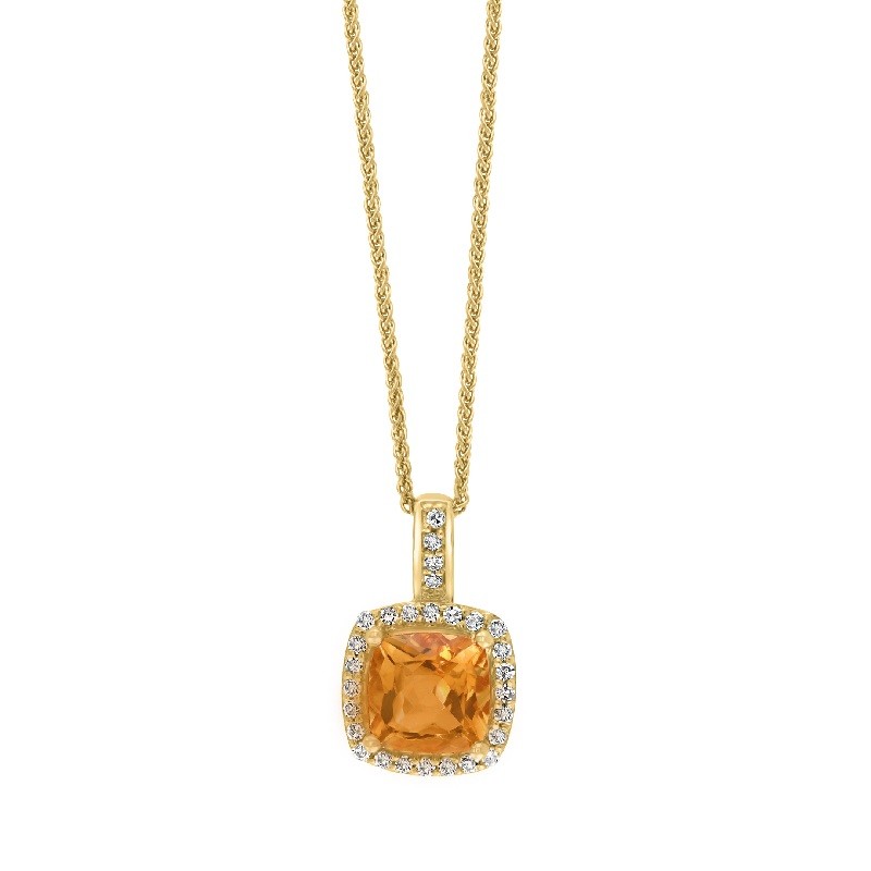 14Y Cushion Citrine Pendant with Halo