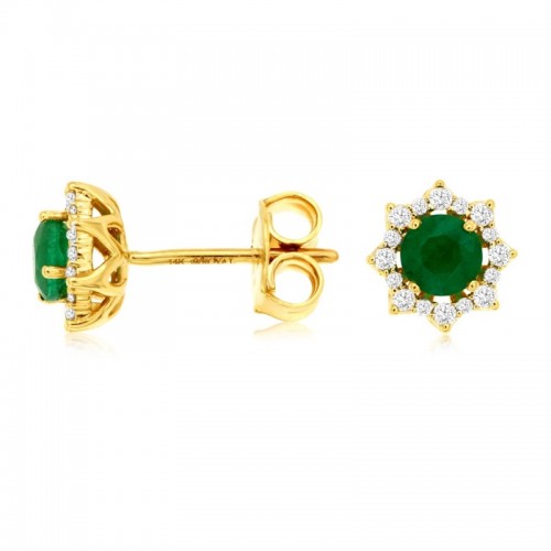 Floral Emerald and Diamond Studs