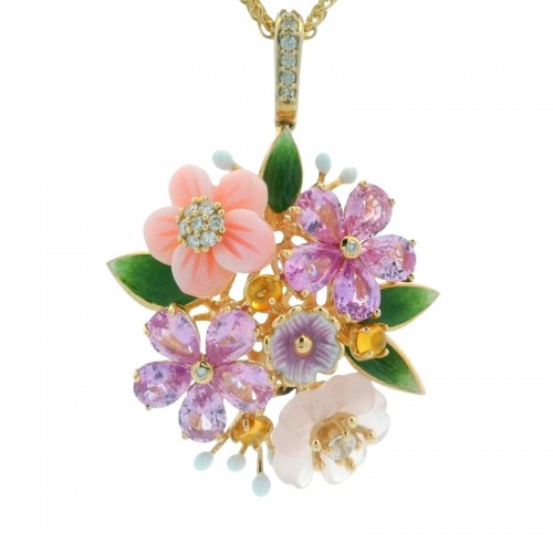 Gemstone and Enamel Flower Necklace