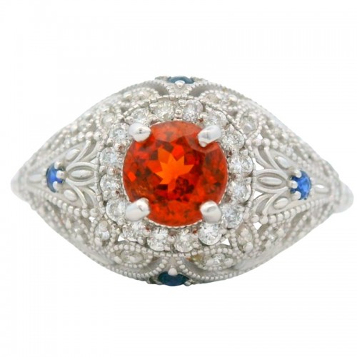 Spessartite Garnet Antique Style Filigree Dome Ring