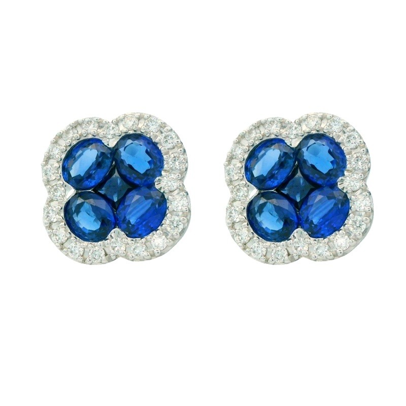 Blue Sapphire and Diamond Clover Studs