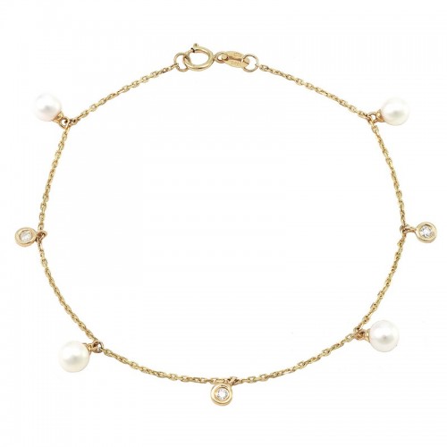Dangling Diamond and Pearl Bracelet