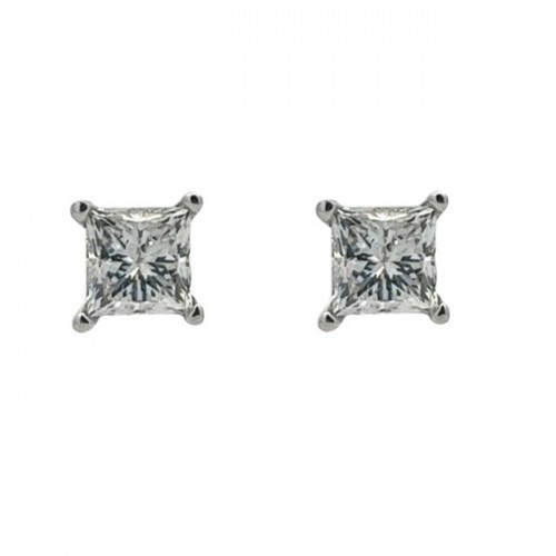 1.00 Carat Princess Diamond Studs in 14K White Gold
