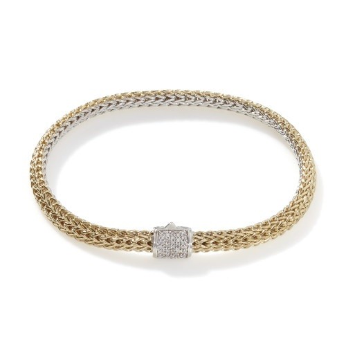 John  Hardy 5mm Icon Reversible Silver and Gold Bracelet with Diamonds
